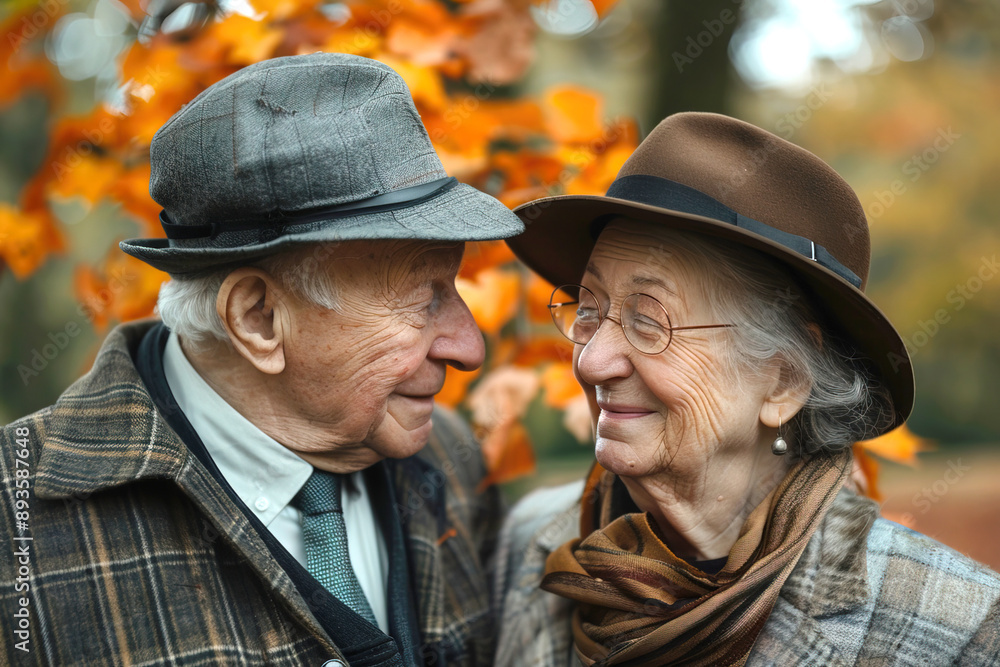A man and a woman of aristocratic appearance have a friendly conversation in an autumn park A man and a woman of aristocratic appearance have a friendly conversation in an autumn park