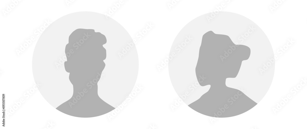 Vector flat illustration in grayscale. A man and a woman. Avatar, user profile, person icon, profile picture. Suitable for social media profiles, icons, screensavers and as a template. Vector flat illustration in grayscale. A man and a woman. Avatar, user profile, person icon, profile picture. Suitable for social media profiles, icons, screensavers and as a template.