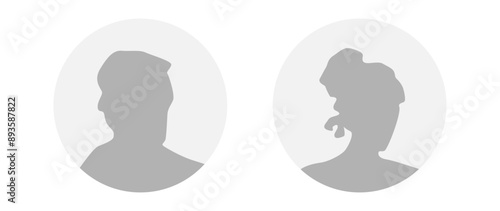 Vector flat illustration in grayscale. A man and a woman. Avatar, user profile, person icon, profile picture. Suitable for social media profiles, icons, screensavers and as a template.