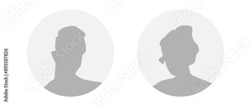 Vector flat illustration in grayscale. A man and a woman. Avatar, user profile, person icon, profile picture. Suitable for social media profiles, icons, screensavers and as a template.