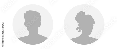 Vector flat illustration in grayscale. A man and a woman. Avatar, user profile, person icon, profile picture. Suitable for social media profiles, icons, screensavers and as a template.
