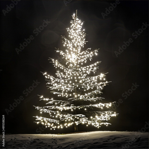 Wallpaper Mural Simple Christmas tree tall. White lights  Torontodigital.ca