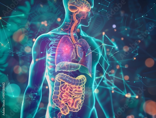 Human body showing neural and digestive system connection
