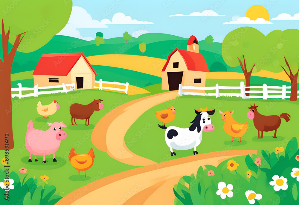 Obraz premium farm animals in a field