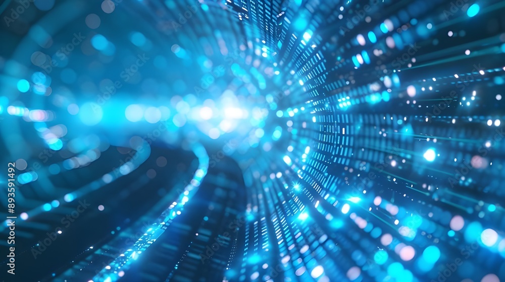 Futuristic Network Connection Background with Blue Glowing Light and Data Flow in Cyberspace Tunnel to Web Virtual World Futuristic Network Connection Background with Blue Glowing Light and Data Flow in Cyberspace Tunnel to Web Virtual World