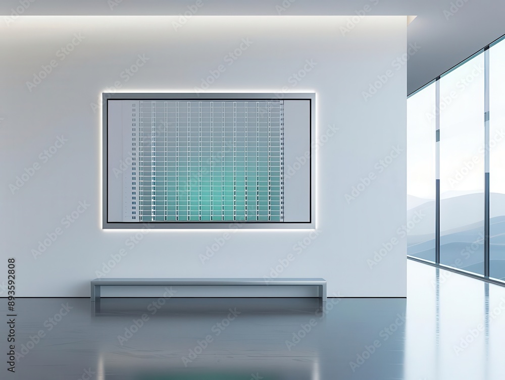 Fototapeta premium Contemporary art installation in a modern gallery featuring digital patterns and sleek architectural design.