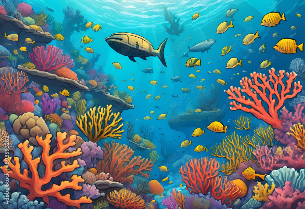 Naklejka premium coral reef with fish and coral