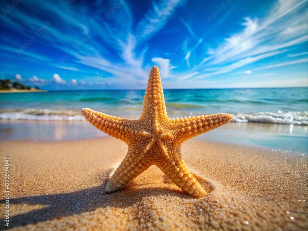A serene starfish relaxes on the sandy beach, its delicate arms stretched out in a peaceful pose, exuding tranquility and stillness in the calm environment. A serene starfish relaxes on the sandy beach, its delicate arms stretched out in a peaceful pose, exuding tranquility and stillness in the calm environment.