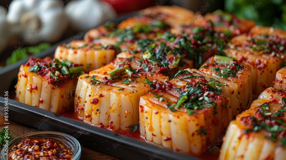 Spicy Korean Scallops With Sesame Seeds and Green Onions. Generative AI Spicy Korean Scallops With Sesame Seeds and Green Onions. Generative AI