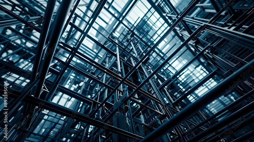Complex Metal Structure Against Sky Background Complex Metal Structure Against Sky Background