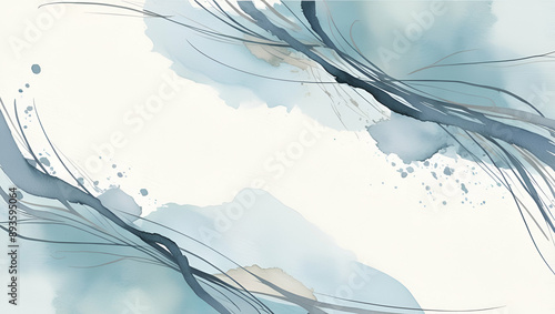 Soft blue and harmony background of stain splash watercolor hand-painted. 