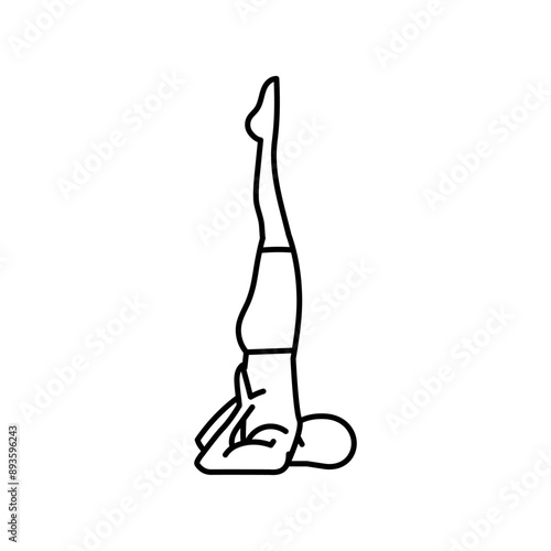 Salamba Sarvangasana (Supported Shoulder Stand) line icon. A man does yoga