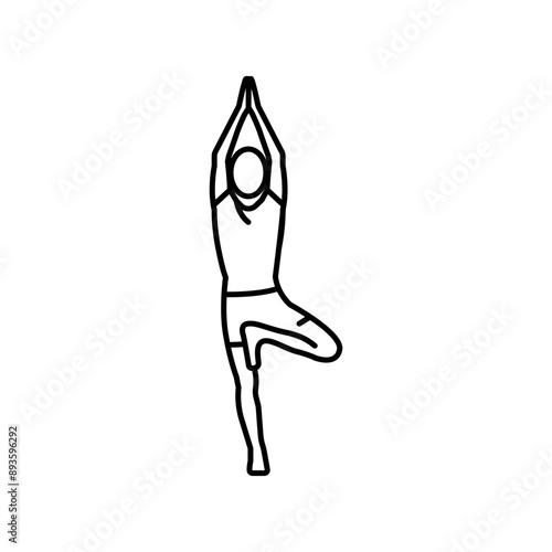 Vrikshasana line icon. A man does yoga