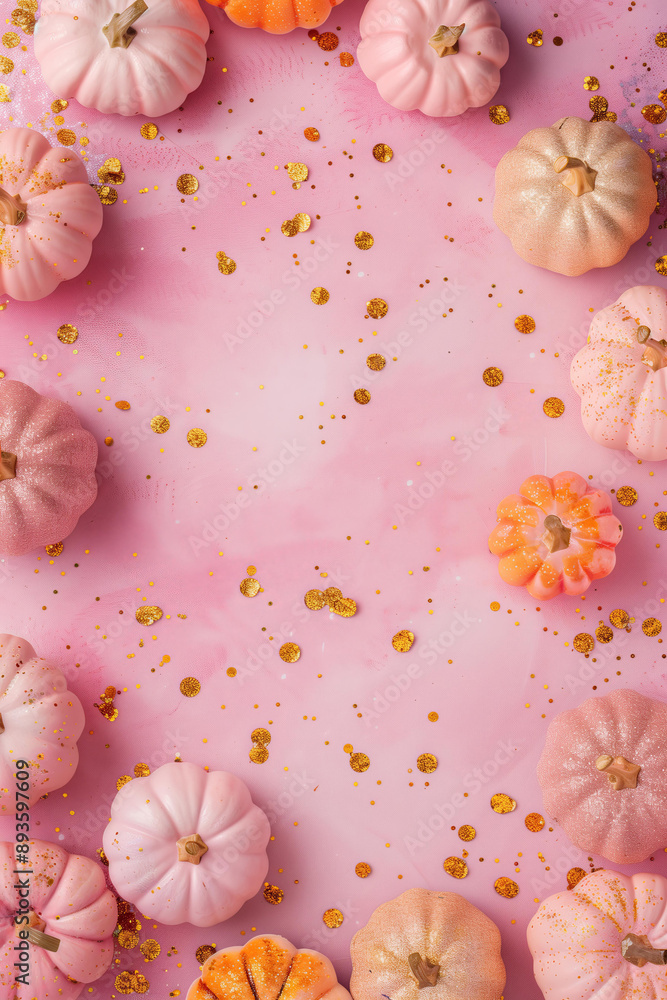 border frame with pastel pink background with small gold and pastel