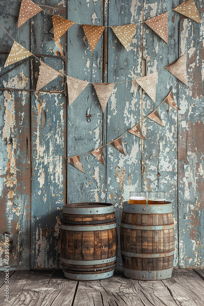 Oktoberfest background, beer barrels and festive flags, rustic ambiance, Oktoberfest background, beer barrels and festive flags, rustic ambiance,