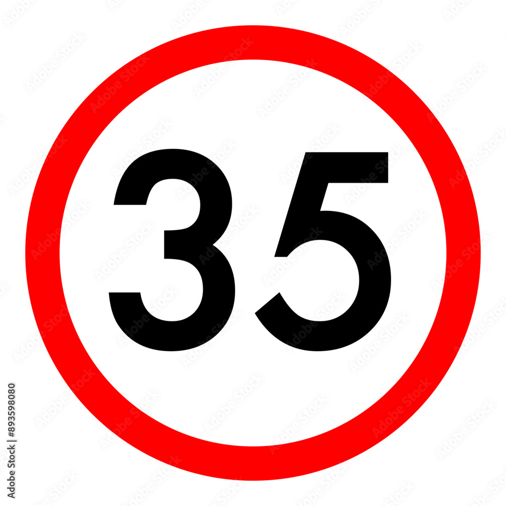 Speed limit 35 round road traffic icon flat design for project vector Speed limit 35 round road traffic icon flat design for project vector