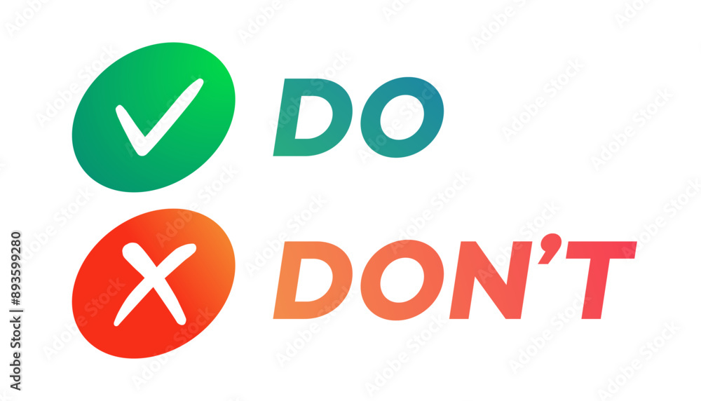 Do and dont sign modern gradient style on white background vector 10 eps Do and dont sign modern gradient style on white background vector 10 eps
