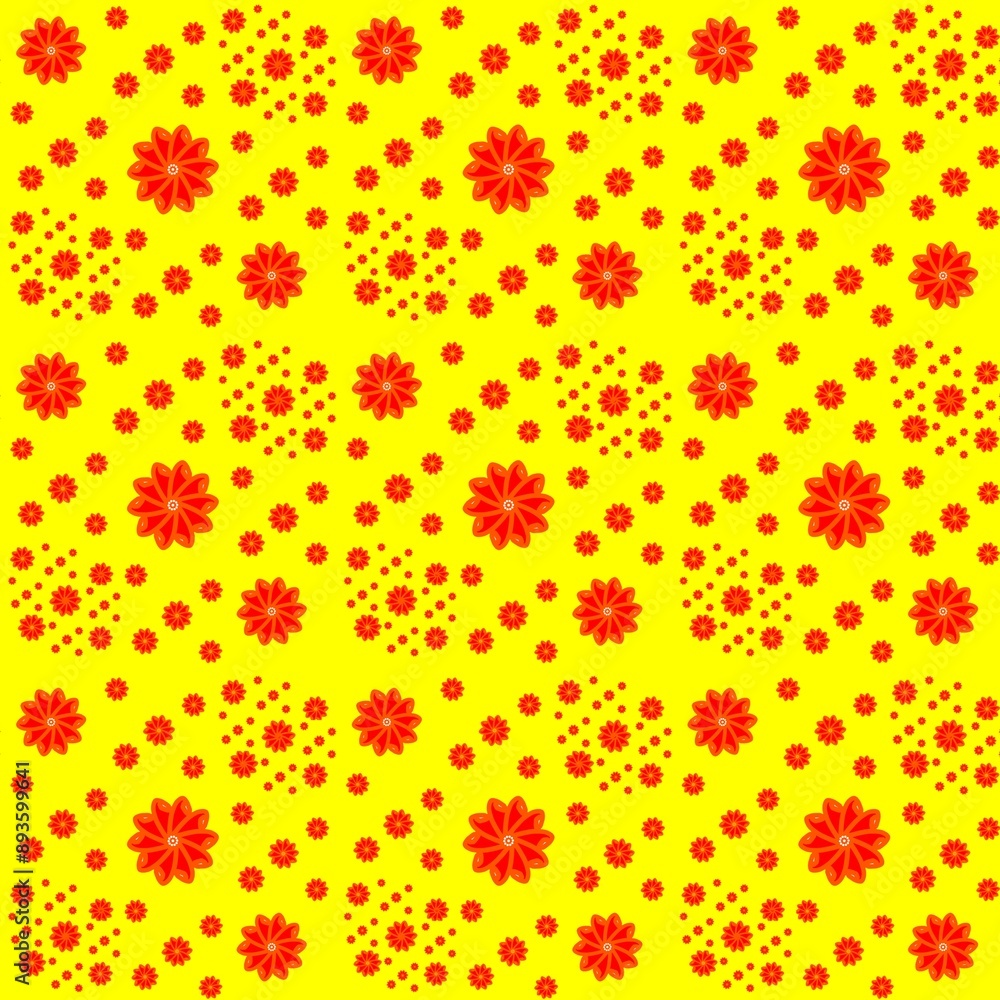 Red flowers on yellow background seamless pattern for your art work. Red flowers on yellow background seamless pattern for your art work.
