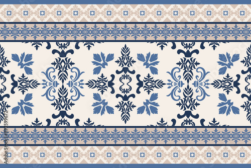 geometric  seamless pattern , blue tone damask design repeat fabric wallpeper , Decoration vintage background