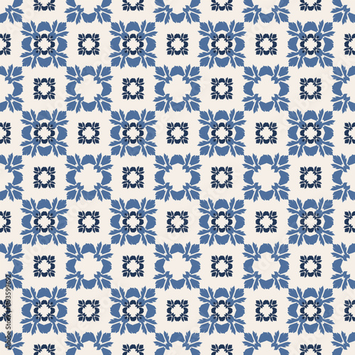 geometric  seamless pattern , blue tone damask design repeat fabric wallpeper , Decoration vintage background