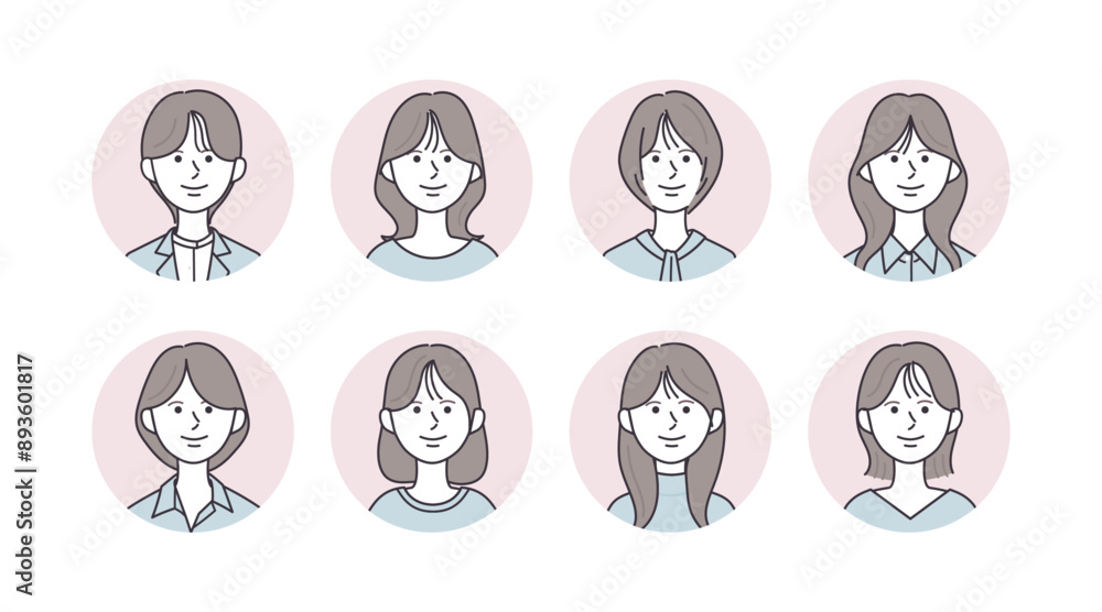様々な女性のアイコンイラストセット 様々な女性のアイコンイラストセット