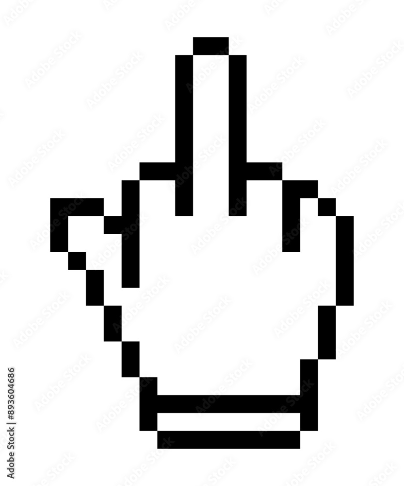 Computer hand cursor for click in middle finger. pixel art logo. icon retro style. Computer hand cursor for click in middle finger. pixel art logo. icon retro style.