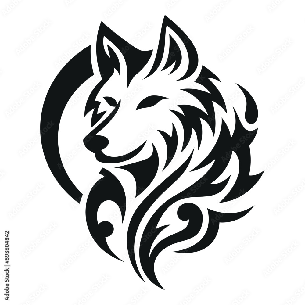Fototapeta premium Wolf black silhouette. Vector drawing on a white background. 