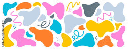 Set of liquid organic blob shape, irregular abstract blotch. Colorful simple freeform, asymmetric blot form graphic element. Random deformed figures, wavy uneven spots, fluid amoeba splodges and lines