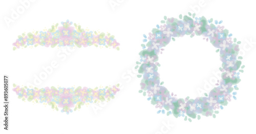 floral border watercolor pastel blue tone set2