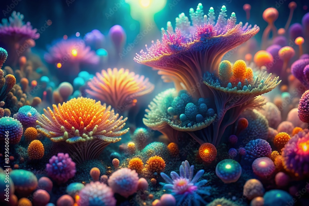 Vibrant, iridescent digital texture with glowing, organic patterns resembling underwater corals or otherworldly flora, emitting a soft, ethereal light in stunning high-resolution detail. Vibrant, iridescent digital texture with glowing, organic patterns resembling underwater corals or otherworldly flora, emitting a soft, ethereal light in stunning high-resolution detail.