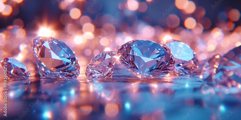 Stunning close-up of diamonds placed on a soft blue surface, reflecting light in an elegant arrangement, perfect for luxury and jewelry themes. Stunning close-up of diamonds placed on a soft blue surface, reflecting light in an elegant arrangement, perfect for luxury and jewelry themes.