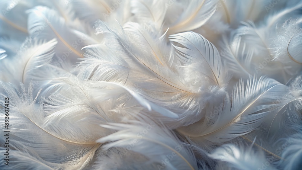 Close-up image of delicate white feathers forming a seamless soft texture Close-up image of delicate white feathers forming a seamless soft texture