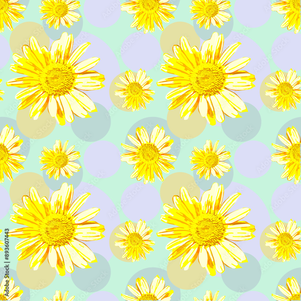 Vector - seamless pattern of camomile and polka dot. Vector - seamless pattern of camomile and polka dot.