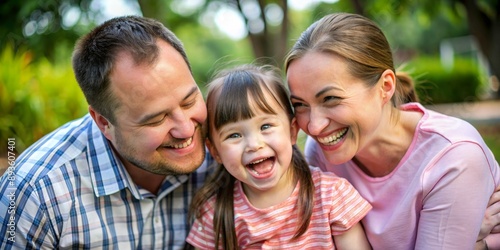 Happy Family Portrait - Parents and Daughter Smiling Outdoors