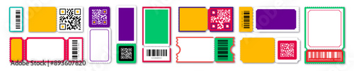 Discount coupon and voucher collection colorful featuring various savings and QR codes, ideal for promotions and sales