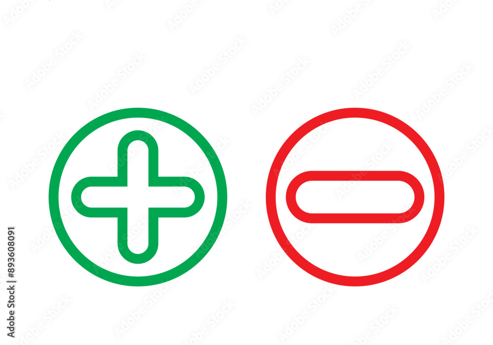 Plus and Minus in Green and Red Color. isolated on white background. EPS 10/AI Plus and Minus in Green and Red Color. isolated on white background. EPS 10/AI
