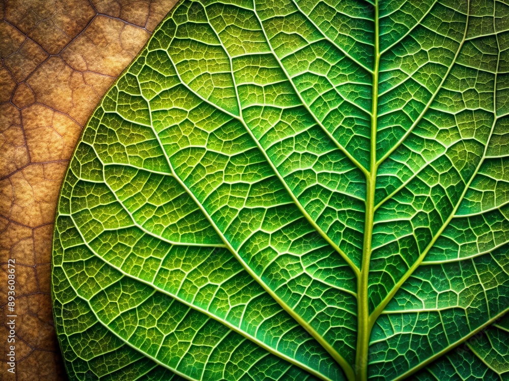 Vibrant green leaf's intricate structure and delicate veins are showcased against a rough, organic textured background, providing ample copy space for creative designs. Vibrant green leaf's intricate structure and delicate veins are showcased against a rough, organic textured background, providing ample copy space for creative designs.