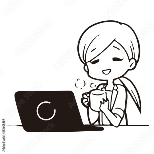ビジネス_ノートパソコンで作業をする若い女性