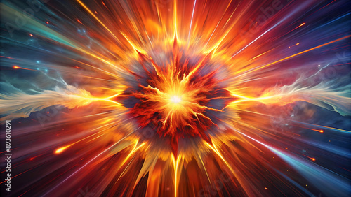 Hypernova Burst: an abstract representation of a hypernova explosion. Use explosive, radiating shapes and intense colors like fiery oranges, deep reds, and bright yellows. photo