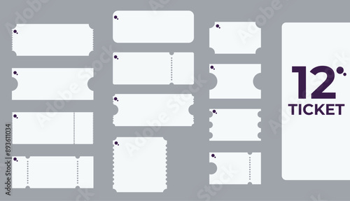 12 Ticket template set for cinema, festival, circus.