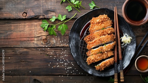 和風テーブルの上の日本のとんかつ定食