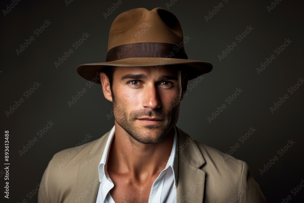 Portrait of a tender man in his 30s donning a classic fedora isolated on white background Portrait of a tender man in his 30s donning a classic fedora isolated on white background