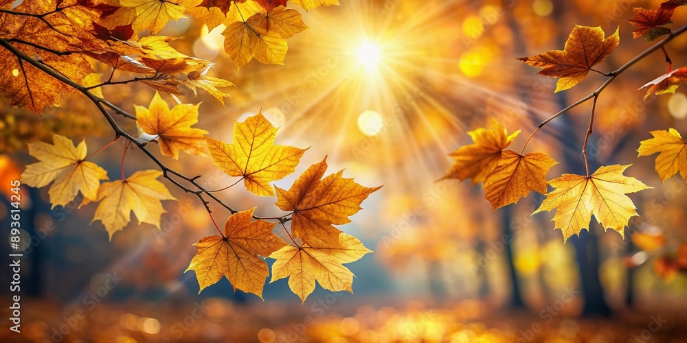 Golden autumn leaves are illuminated against a soft, blurred backdrop of falling leaves, warmly lit by a bright, shining sun on a serene autumn day. Golden autumn leaves are illuminated against a soft, blurred backdrop of falling leaves, warmly lit by a bright, shining sun on a serene autumn day.