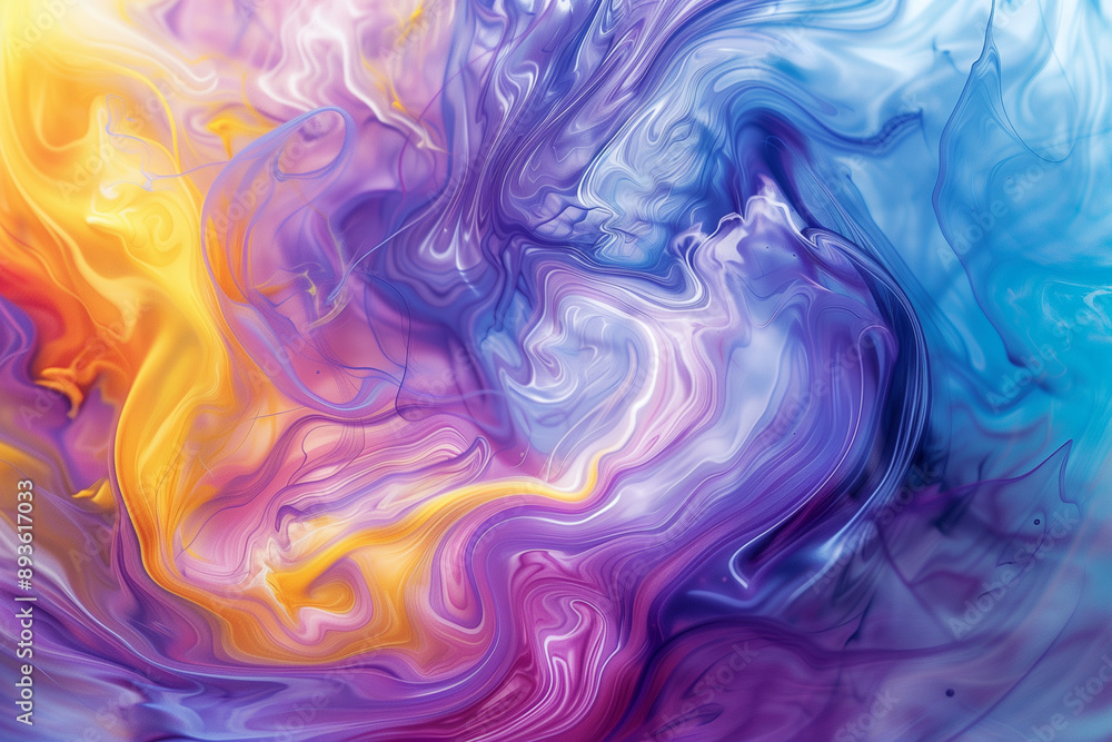 Abstract Fluid Art in Vibrant Purple, Blue, and Yellow Colors Abstract Fluid Art in Vibrant Purple, Blue, and Yellow Colors