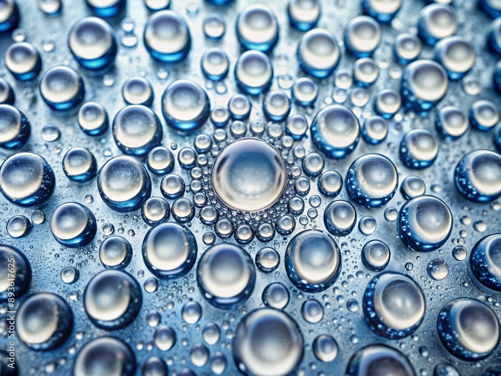 Clear droplets of pure water create a mesmerizing pattern on a pristine white background, showcasing the beauty of liquidity in a highly detailed macro shot. Clear droplets of pure water create a mesmerizing pattern on a pristine white background, showcasing the beauty of liquidity in a highly detailed macro shot.