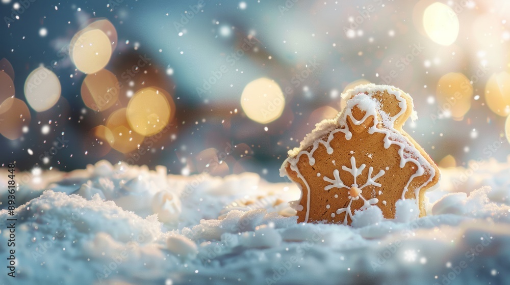 Fototapeta premium noel background concept. snow. bokeh. gingerbread's santa