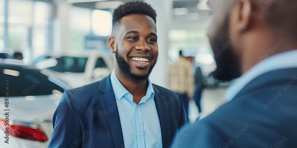Obraz premium A car salesman explaining warranty options and maintenance services to a customer in a dealership service center