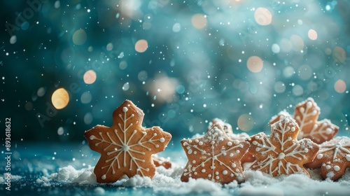 noel background concept. snow. bokeh. gingerbread's santa