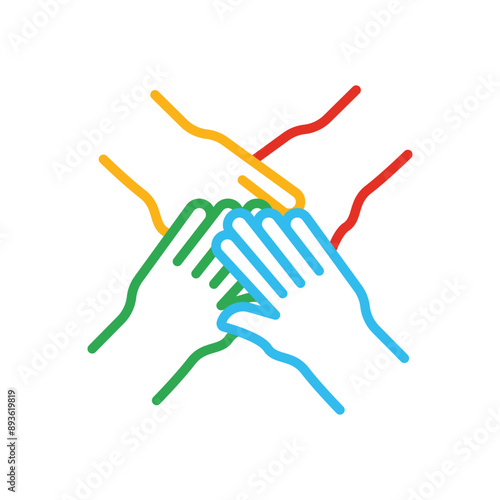 Stack of four hands line icon. Team, unity, friendship. Teamwork concept. Can be used for topics like business, cooperation, partnership