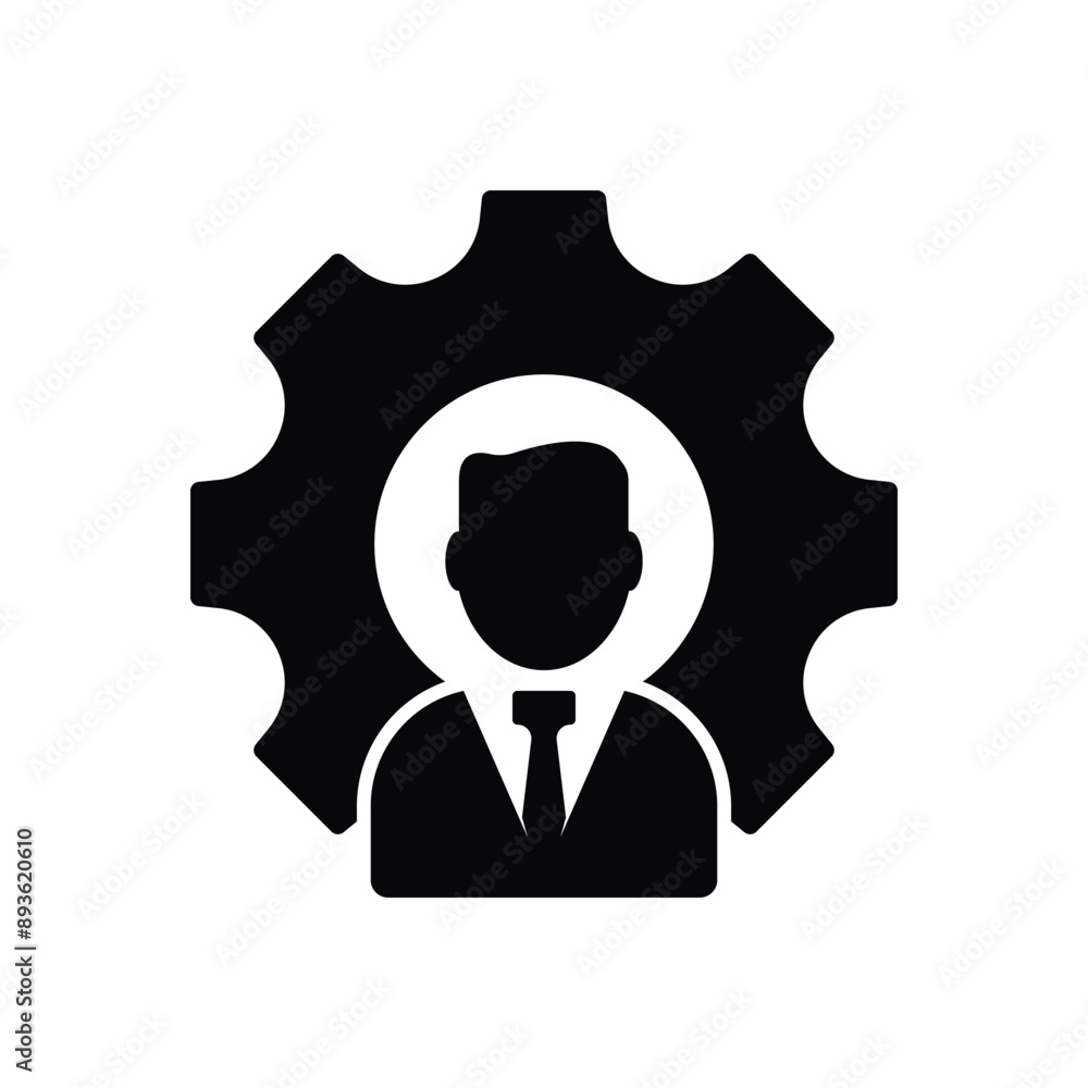 Man in gear icon. Man and cog sign. Flat vector illustration. Man in gear icon. Man and cog sign. Flat vector illustration.
